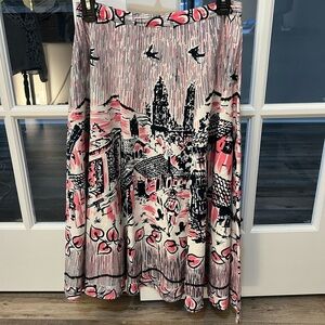 Bernardo Pink and Black Scenic A-Line Skirt with sequin detail size 4 EUC